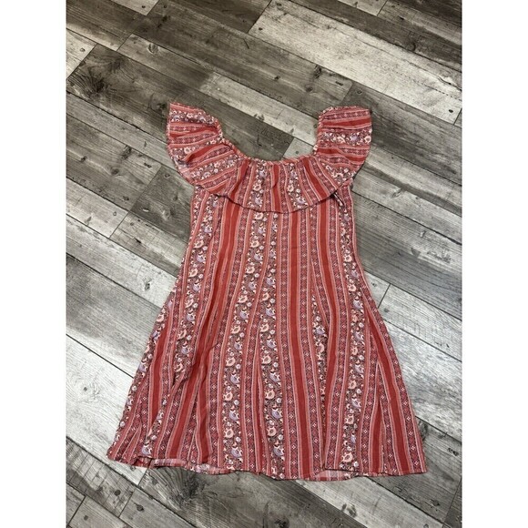 American Eagle Red Floral Off Shoulder Dress Hippie Boho Small - Picture 1 of 6